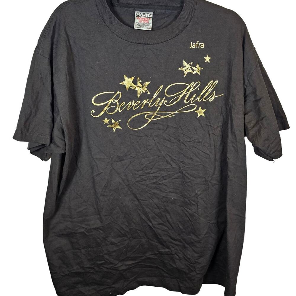 Vintage Beverly Hills Jarfra Black Gold T-Shirt XL Single Stitch USA Oneita EUC